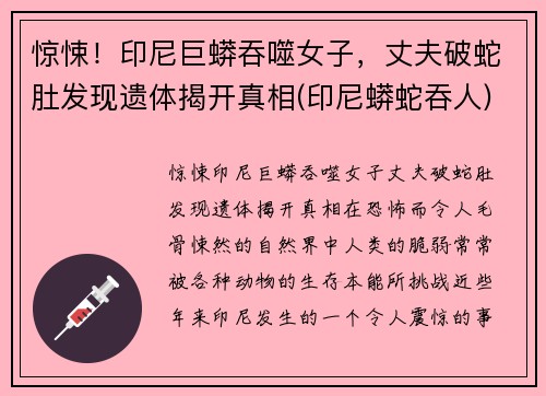 惊悚！印尼巨蟒吞噬女子，丈夫破蛇肚发现遗体揭开真相(印尼蟒蛇吞人)